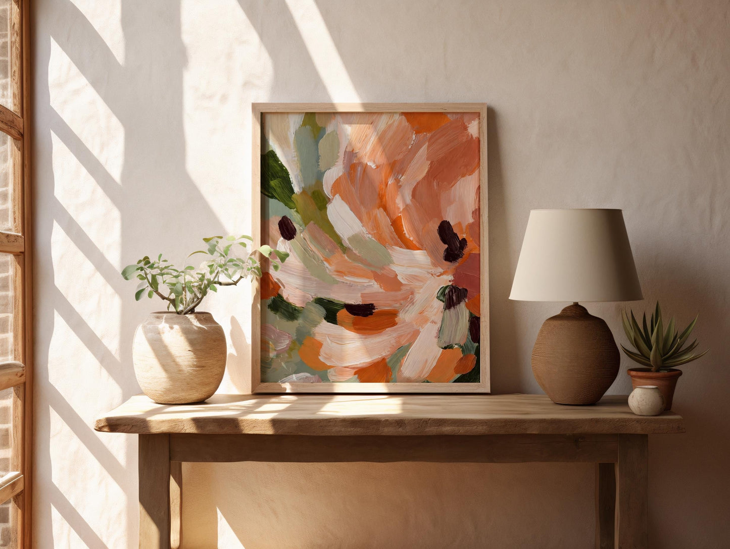 Abstract Floral Wall Art, Terracotta Sage Botanical Painting, Minimalist Decor (Digital Download art prints)