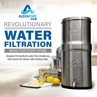 2026 2025 Alexapure Pro Système de Filtration d’Eau par Gravité – Purificateur d’Eau Domestique en Acier Inoxydable Réduit 206 Contaminants, Sans Électricité, Facile à Installer et à Entretenir