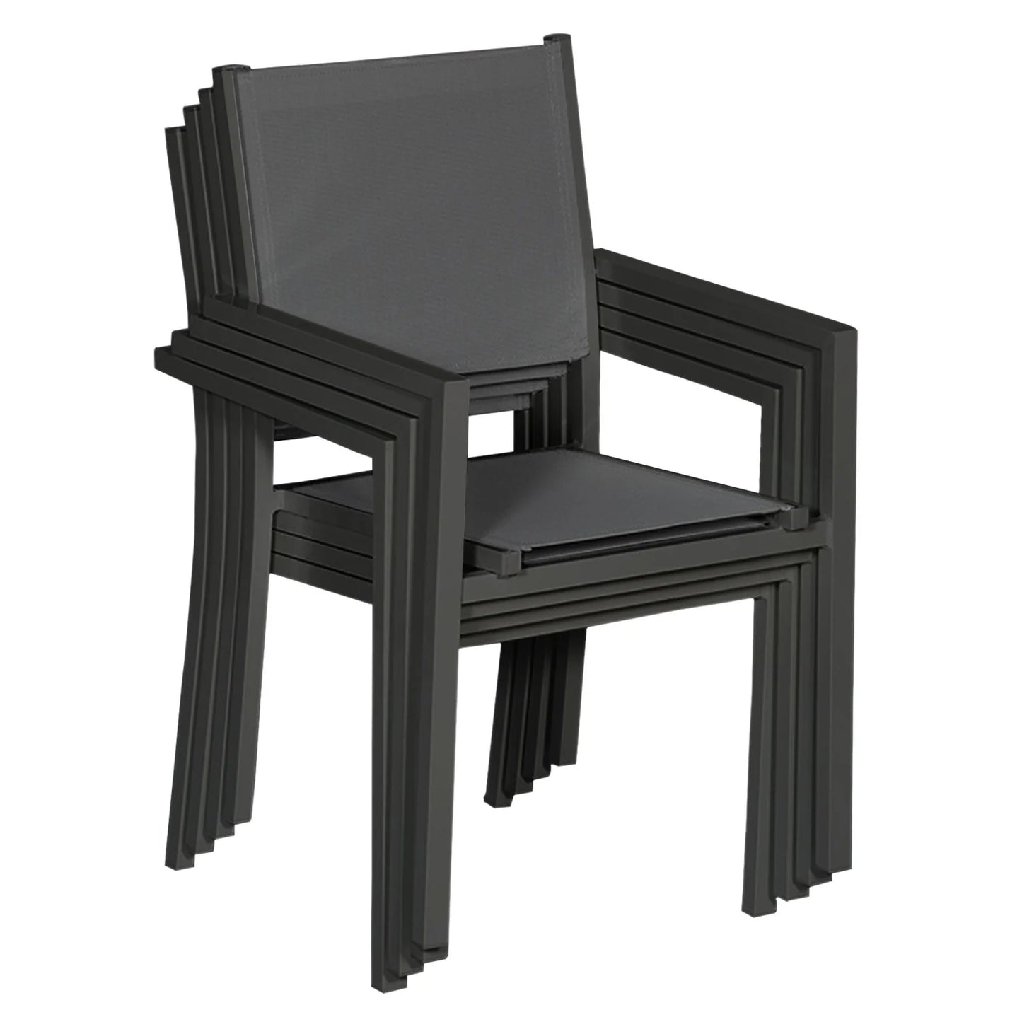 2026 Lot de 8 chaises en aluminium anthracite - textilène gris Happy Garden