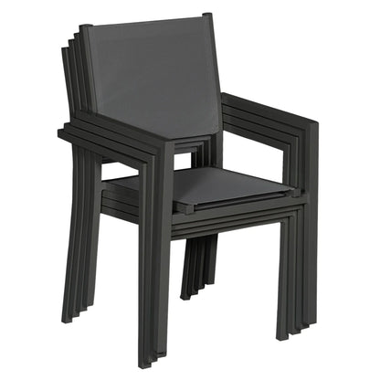 2026 Lot de 8 chaises en aluminium anthracite - textilène gris Happy Garden