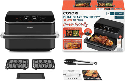 2026 COSORI Air Fryer 10L Twinfry,Dual Zone Avec S&eacute;parateur Amovible,Capacit&eacute; Flexible de 10L,Friteuse sans Huile 6-en-1,35℃-240℃,66% d'&Eacute;nergie en Moins,Livre de Recettes et Application