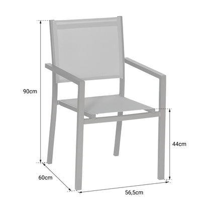 2026 Lot de 8 chaises en aluminium anthracite - textilène gris Happy Garden