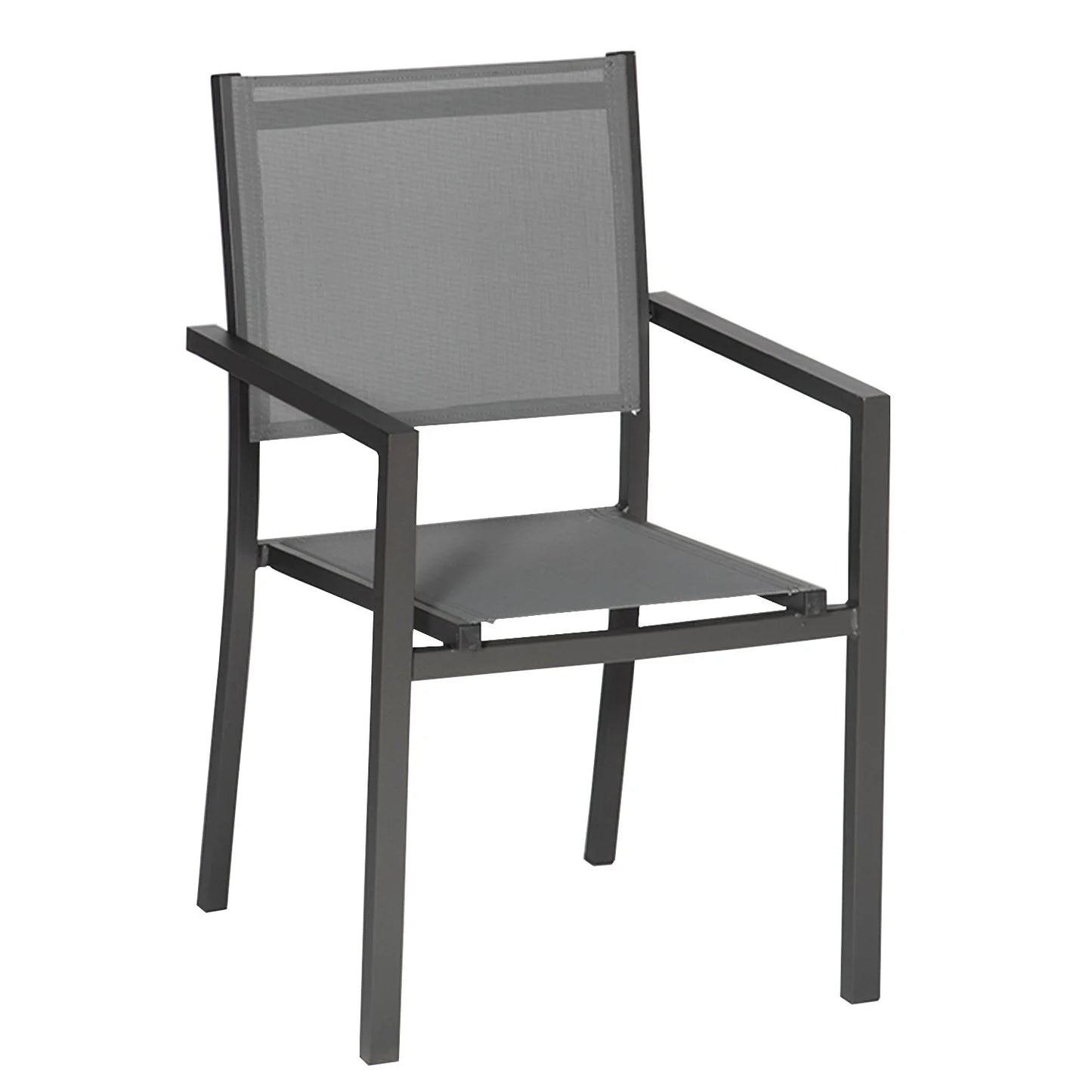 2026 Lot de 8 chaises en aluminium anthracite - textilène gris Happy Garden
