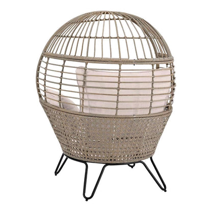 2026 Fauteuil Lounge Extérieur Ronde en Rattan Beige Hampton Bay avec Coussin CushionGuard Almond Biscotti (FRS51294M)