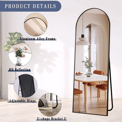 2026 Miroir sur pied au design arc métallique – Miroir de corps entier à monter au sol ou au mur