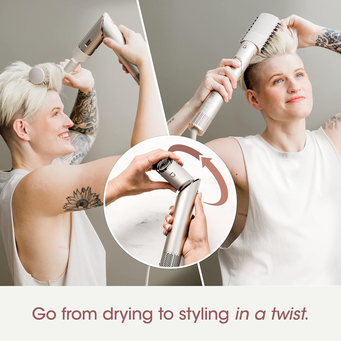 2026 2025 Système de coiffage et de séchage Shark HD430 FlexStyle, sèche-cheveux brosse puissant et multi-styler avec boucleurs Auto-Wrap, brosse plate, brosse ovale et embout concentrateur, coloris Stone