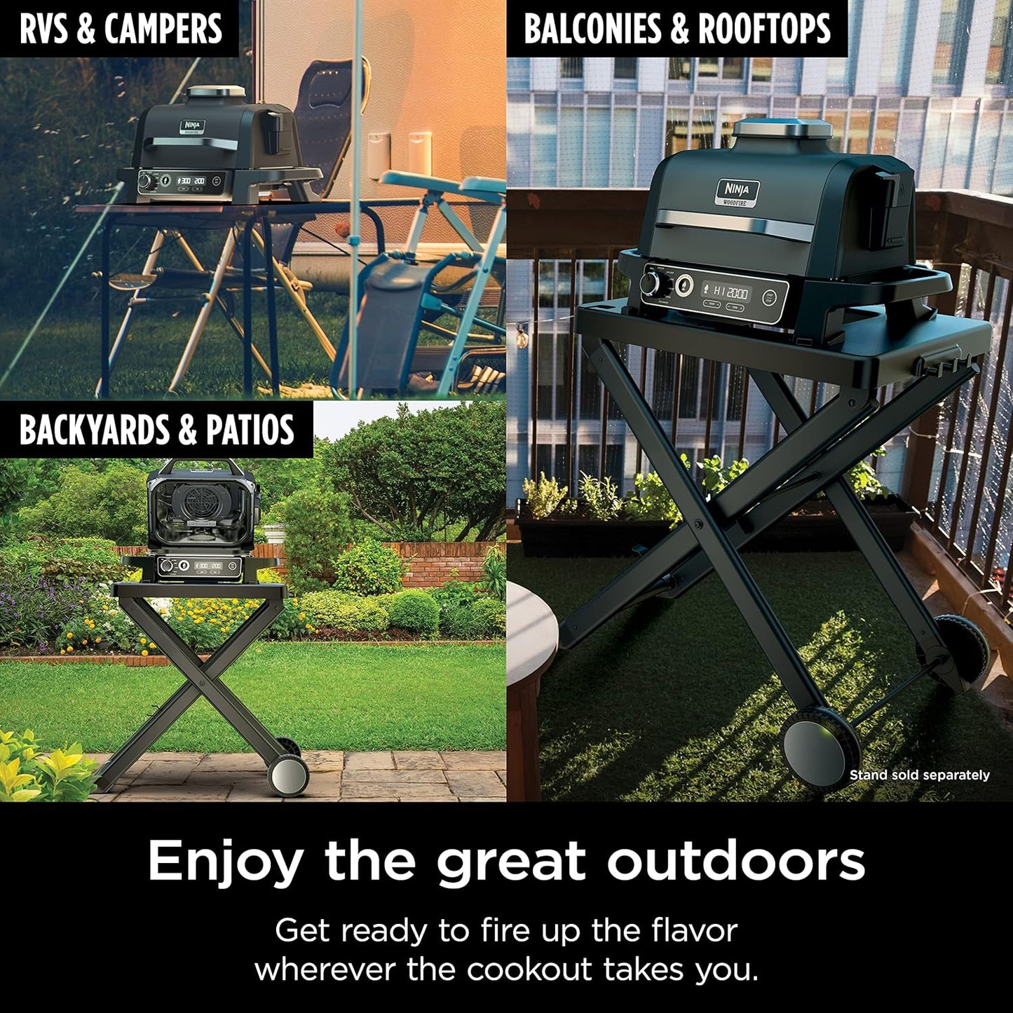2026 Ninja Woodfire Pro Gril et fumoir 7 en 1 avec thermomètre, friteuse à air, barbecue, pâtisserie, grillades, grillades, barbecue électrique portable pour extérieur, gris