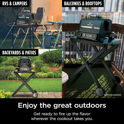 2026 Ninja Woodfire Pro Gril et fumoir 7 en 1 avec thermomètre, friteuse à air, barbecue, pâtisserie, grillades, grillades, barbecue électrique portable pour extérieur, gris