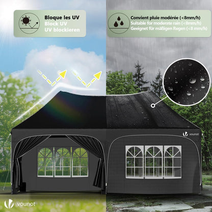 2026 Tonnelle de Jardin Extérieur 3x6m Barnum Pliant avec 6 Parois Amovibles et 6 Sacs de Sable Tente de Reception Imperméable et Anti-UV pour Camping Festival Mariage Sac de Transport Inclus Noir