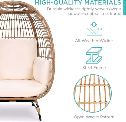 2026 Chaise à œuf en rotin Best Choice Products – Chaise longue surdimensionnée pour l'intérieur et l'extérieur, idéale pour la terrasse, le jardin et le salon