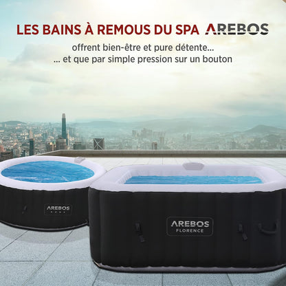 2026 Arebos Spa Gonflable | pour l'intérieur et l'extérieur | 4 Personnes | 154x154cm | 100 Jets de Massage | Spa Bien-être Chauffage | Massage Gonflable Carré | 600 litres