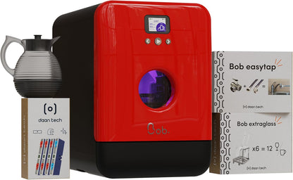 2026 DAAN TECH Bob - Lave-vaisselle Compact 3 Couverts Encastrable - Pose Libre, Avec Réservoir, Portable - Séchage Naturel - Assiette 29 cm - Label Origine France Garantie, Eco-Conçu (Blanc-Rouge)