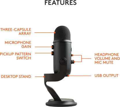 2026 2025 Logitech for Creators Microphone USB Blue Yeti (Noir)