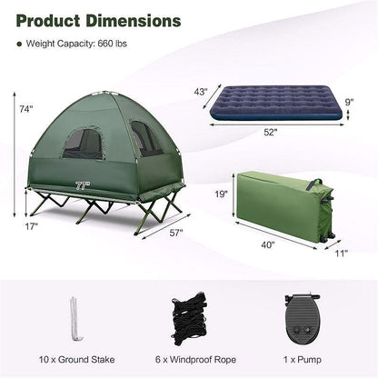 2026 Lit de Camping avec Tente 5-en-1 pour 2 Personnes – Combo Tente Outdoor Portable avec Matelas Gonflable, Sacs de Couchage & Pare-Soleil