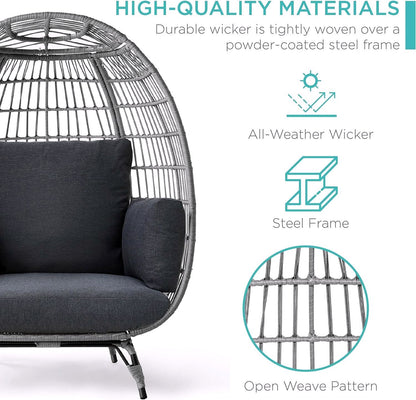 2026 Chaise à œuf en rotin Best Choice Products – Chaise longue surdimensionnée pour l'intérieur et l'extérieur, idéale pour la terrasse, le jardin et le salon