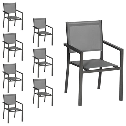 2026 Lot de 8 chaises en aluminium anthracite - textilène gris Happy Garden