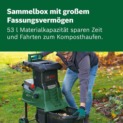 2026 2025 Broyeur à turbine Bosch AXT 25 TC (2 500 W; adapté pour le bois et les déchets de jardin durs; avec gants de jardin; bac de collecte intégré 53 l; dans une boîte) – Édition Amazon