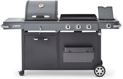 2026 Barbecue Bi-Energy Gun Metal XL - Barbecue Charbon et Plancha 60 x 42 cm à gaz avec brûleur latéral -12,95 KW