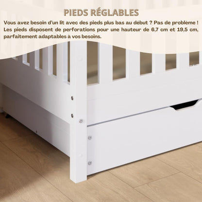 2026 Lit cabane Crazy Pine Crazy House avec tiroirs 190 x 90 cm &ndash; Lit enfant en bois naturel avec barri&egrave;re &ndash; Lit Montessori au sol avec rangement suppl&eacute;mentaire et barri&egrave;re amovible