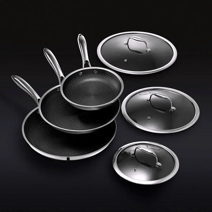 2026 Set de casseroles en acier inoxydable 6 pièces avec couvercles en verre – Noir