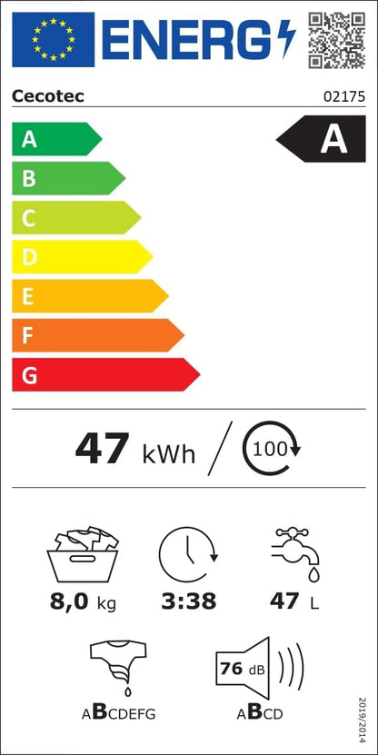 2026 Cecotec Lave-Linge 9Kg Chargement Frontal Bolero Dresscode 9410 Inverter A. 1900W, 1400 tr/min Réglable, 16 Programmes, Faible Consommation d'Énergie, Vapeur, Stérilisation du Linge