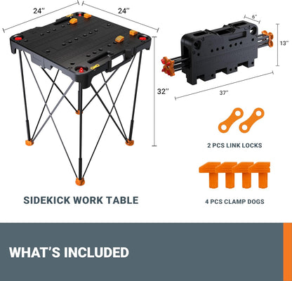 2026 2025 Table de Travail et Chevalet Pliant 2-en-1 Worx Pegasus, Banc de Travail Portable Facile à Installer, 31" L x 25" P x 32" H, Léger avec Haute Capacité de Charge, WX051 - Inclut 2 Serres et 4 Brides