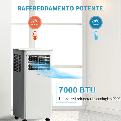 2026 SHINCO Climatiseur mobile, 7000 BTU 2,05kW, Refroidir&Ventilation&Déshumidification, taille de la pièce jusqu'à 54m³(18㎡), Climatiseur mobile avec tuyau d'évacuation et tuyau de vidange, mode sommeil