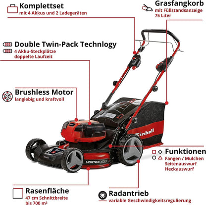 2026 2025 Einhell Professional GP-CM 36/47 S HW – Tondeuse Gazon Sans Fil 36V, Autotractée, Moteur Sans Charbon, Édition Limitée avec 4 Batteries 4,0Ah