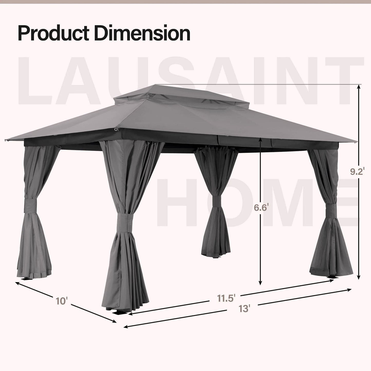 2026 Pavillon de jardin extérieur LAUSAINT HOME 10 × 13 ft avec boulons d’ancrag