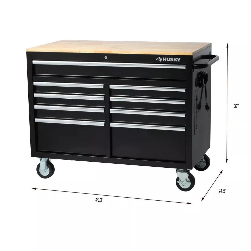2026 Coffre à outils mobile 9 tiroirs - Noir brillant - Dimensions : 117 cm (L) x 61 cm (P)