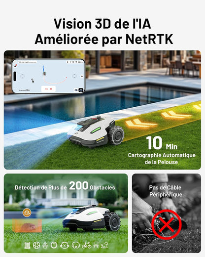 2026 MAMMOTION YUKA Mini 500 Robot Tondeuse sans Fil Périphérique, NetRTK+Vision, Aucune Antenne RTK Requise, Recommandé 500 m², Max. 700 m², Pente à 50%, Cartographie Automatique, avec Module 4G