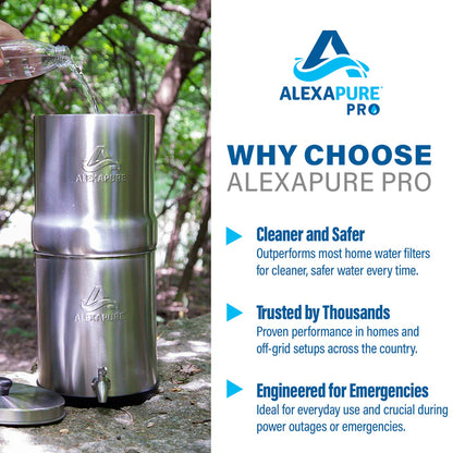 2026 2025 Alexapure Pro Système de Filtration d’Eau par Gravité – Purificateur d’Eau Domestique en Acier Inoxydable Réduit 206 Contaminants, Sans Électricité, Facile à Installer et à Entretenir