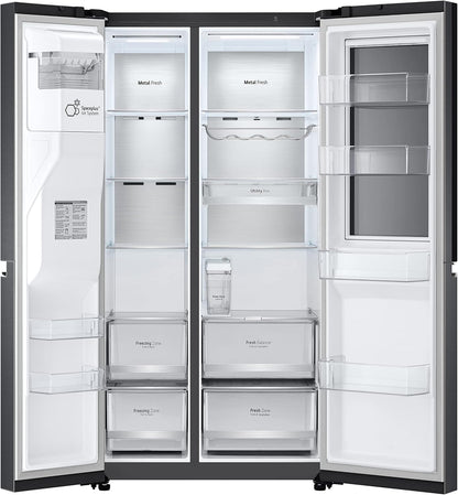 2026 LG GSXV91MCAF Réfrigérateur combiné - Side by Side, 635L, InstaView, Total No-Frost, Compartiment congélation, Distributeur d'eau et glace UVnano, Compresseur Inverter Linear, Wi-Fi, Noir, Classe F