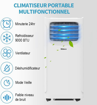 2026 SHINCO Climatiseur mobile, 7000 BTU 2,05kW, Refroidir&Ventilation&Déshumidification, taille de la pièce jusqu'à 54m³(18㎡), Climatiseur mobile avec tuyau d'évacuation et tuyau de vidange, mode sommeil