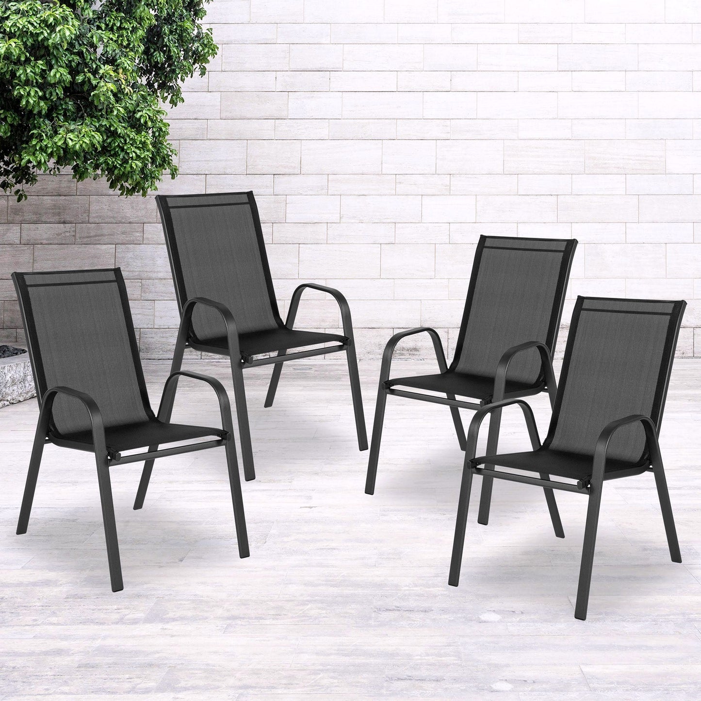 2026 Lot de 4 chaises d’extérieur empilables noires – Série Brazos