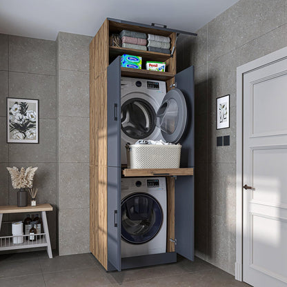 2026 ROOMART Dora Armoire de machine à laver, pour sèche-linge et machine à laver, en 4 couleurs, avec portes et planche coulissante (chêne anthracite)