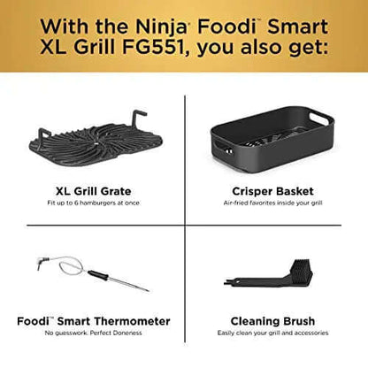 2026 2025 Ninja FG551 Foodi Smart XL Grill d’Intérieur 6-en-1 avec Friteuse à Air 4 Quart – Finition Acier Inoxydable