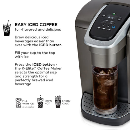 2026 2025 Keurig K-Elite – Machine à Café à Dosettes K-Cup à Portion Unique, Finition Brossée Slate, Programmable pour Café Chaud et Glacé