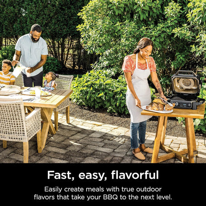 2026 Ninja Woodfire Pro Gril et fumoir 7 en 1 avec thermomètre, friteuse à air, barbecue, pâtisserie, grillades, grillades, barbecue électrique portable pour extérieur, gris