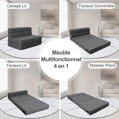2026 ANONER Canapé Convertible 2 Places 150cm de Large, Pliable en Mousse à Mémoire de Forme & 2 Oreillers, Lit Pliant de Sol pour Chambre Salon, Gris Foncé
