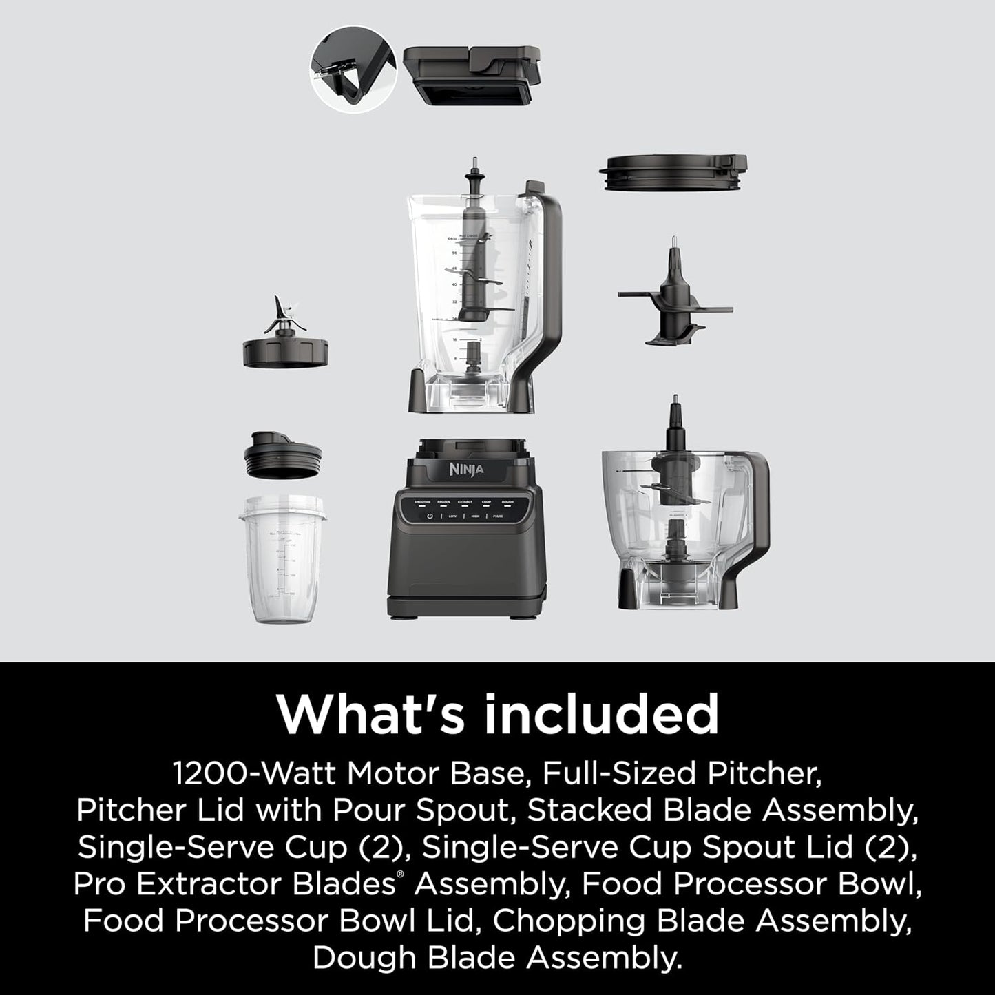2026 2025 Ninja Mega Kitchen System, 1500W, Blender XL 72 oz et Robot Culinaire 8 Tasses avec (2) Gobelets To-Go 16 oz, Technologie Total Crushing - Smoothies, Glace Pilée, Purées, Pâte & Plus, Noir, BL770
