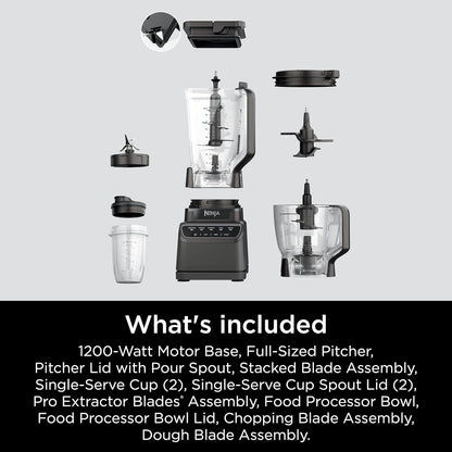2026 2025 Ninja Mega Kitchen System, 1500W, Blender XL 72 oz et Robot Culinaire 8 Tasses avec (2) Gobelets To-Go 16 oz, Technologie Total Crushing - Smoothies, Glace Pilée, Purées, Pâte & Plus, Noir, BL770