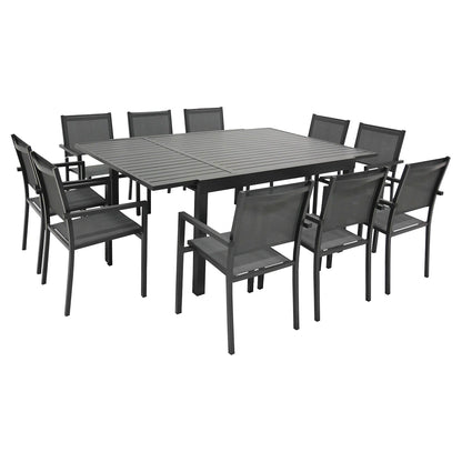 2026 Salon de jardin extensible 10 places de 140/200cm en textilène gris - aluminium anthracite VENEZIA Happy Garden