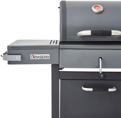2026 Barbecue Bi-Energy Gun Metal XL - Barbecue Charbon et Plancha 60 x 42 cm à gaz avec brûleur latéral -12,95 KW