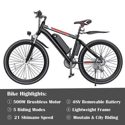 2026 Vélo Électrique 500W 26" pour Adultes avec Contrôle de Vitesse – Gocio