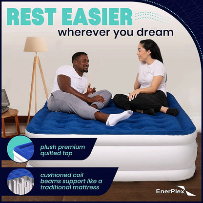 2026 Matelas Gonflable EnerPlex avec Pompe Intégrée – Matelas Gonflable Double Hauteur pour Camping, Maison & Voyage – Queen, 13 Pouces