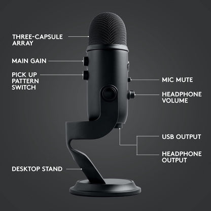 2026 2025 Logitech for Creators Microphone USB Blue Yeti (Noir)