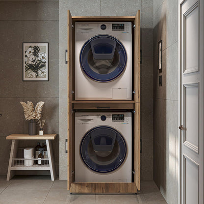 2026 ROOMART Dora Armoire de machine à laver, pour sèche-linge et machine à laver, en 4 couleurs, avec portes et planche coulissante (chêne anthracite)