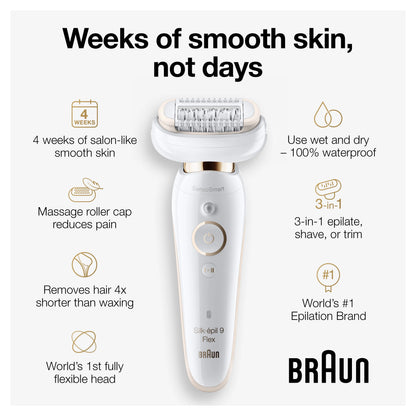 2026 2025 Braun Silk-épil 9 Flex 9-020 - Épilateur pour Femmes, Blanc/Or