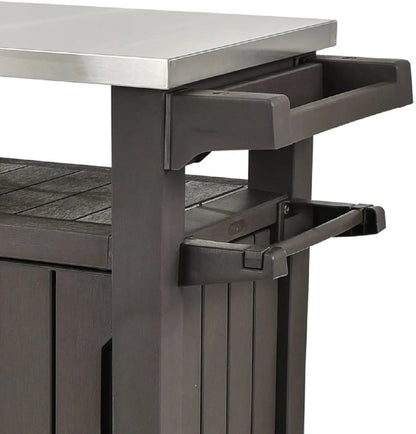 2026 2025 Keter Unity XL Mobiler Patio-Wagen – Wetterfester Außenküchentisch mit Edelstahl-Arbeitsfläche, Abschließbarem Stauraum & Zubehör